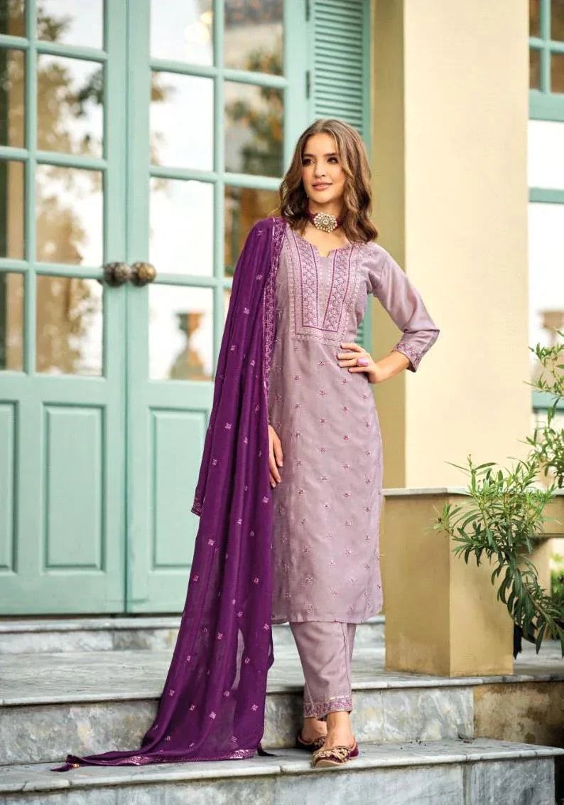 Zaveri Aarina Premium Silk Kurti Pant With Dupatta D.No. 1246 - Anant Exports