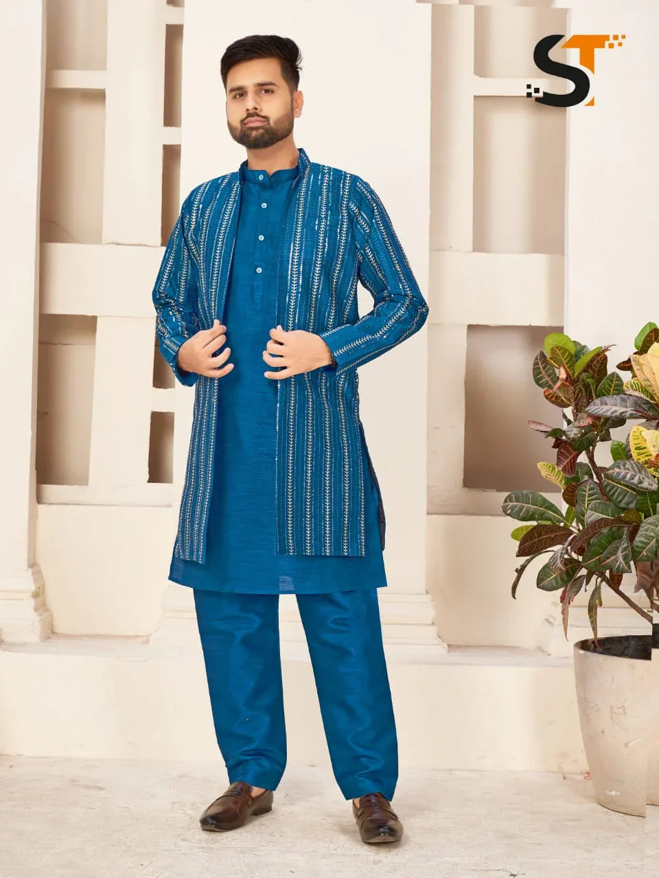 Party Wear Kurta Pajama With Koti - Anant Exports