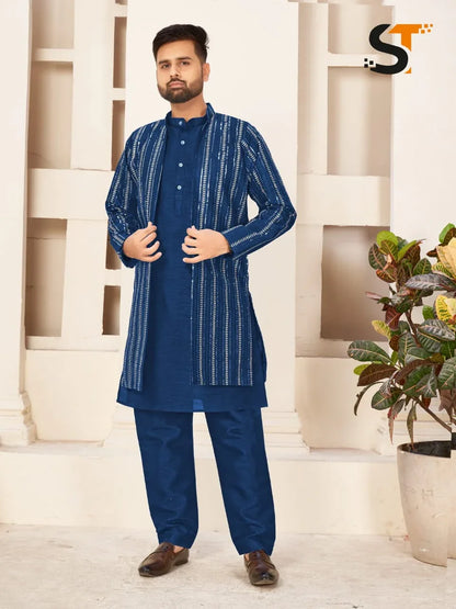 Party Wear Kurta Pajama With Koti - Anant Exports