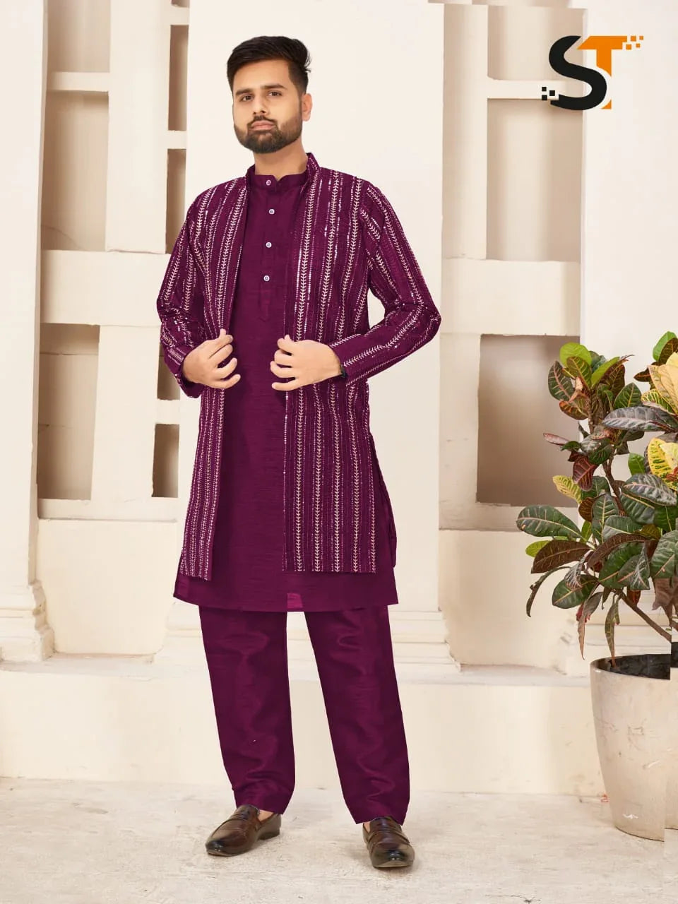 Party Wear Kurta Pajama With Koti - Anant Exports