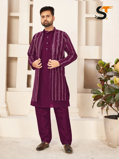 Party Wear Kurta Pajama With Koti - Anant Exports