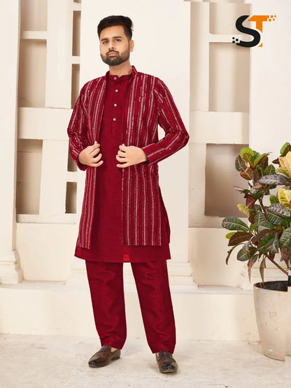 Party Wear Kurta Pajama With Koti - Anant Exports
