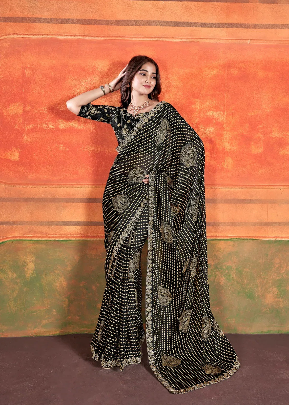 Pihu By Stavan Chiffon Embroidery Saree D.No. 108 - Anant Exports