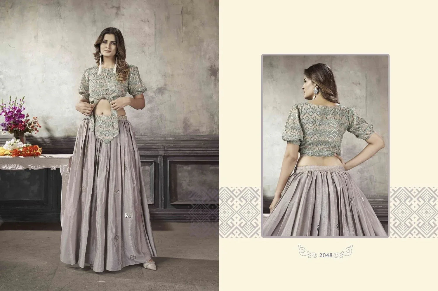 Party Wear Designer Crop top Style Lehenga Choli Frill &amp; Flare Vol. 5 Design 2048