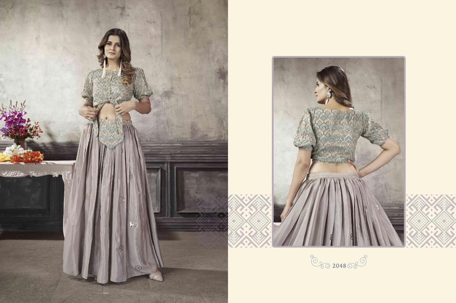 Party Wear Designer Crop top Style Lehenga Choli Frill & Flare Vol. 5 Design 2048