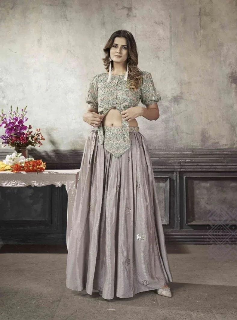 Party Wear Designer Crop top Style Lehenga Choli Frill &amp; Flare Vol. 5 Design 2048