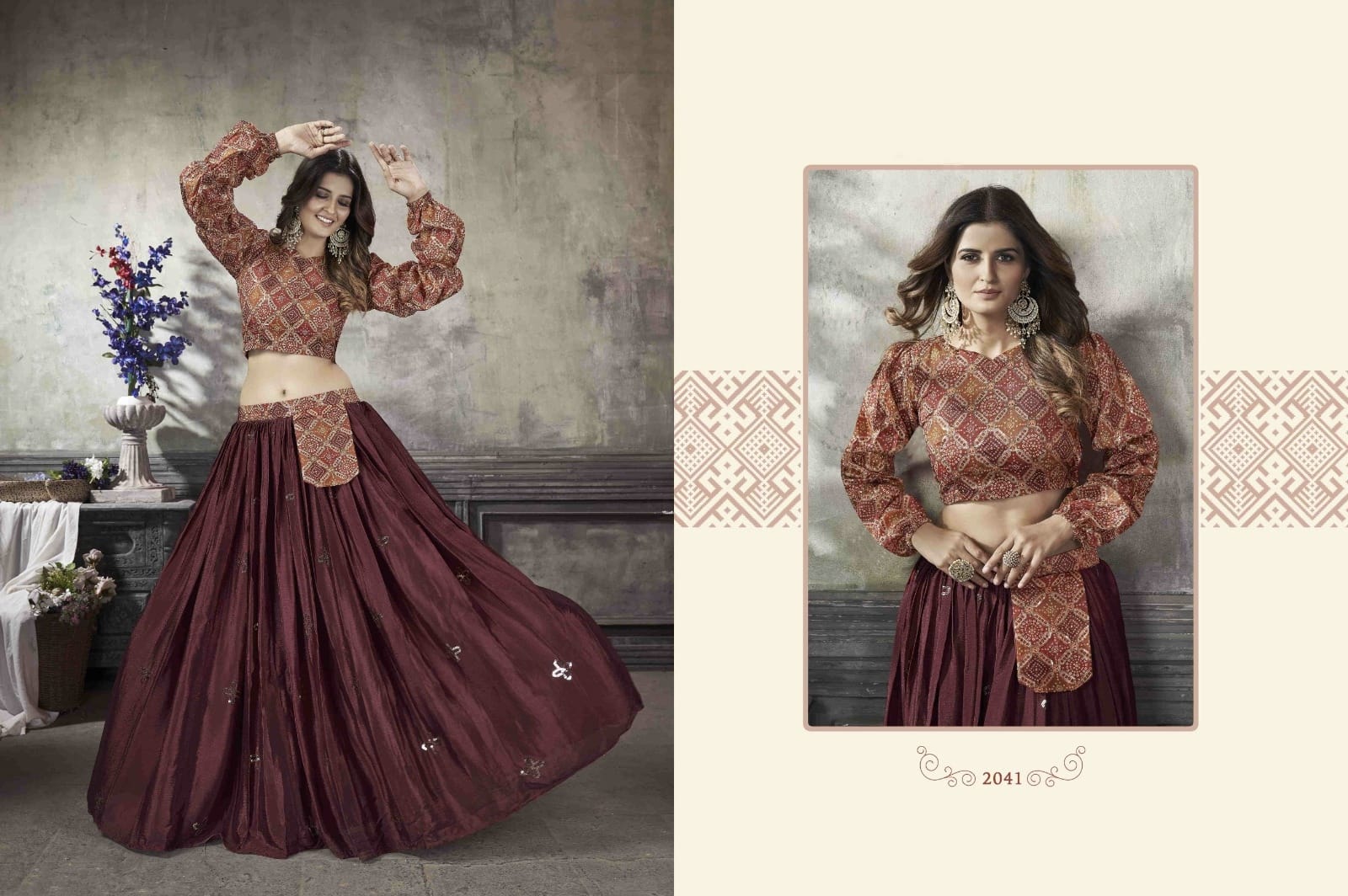 Party Wear Designer Crop top Style Lehenga Choli Frill & Flare Vol. 5 Design 2041