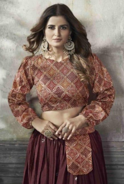 Party Wear Designer Crop top Style Lehenga Choli Frill &amp; Flare Vol. 5 Design 2041