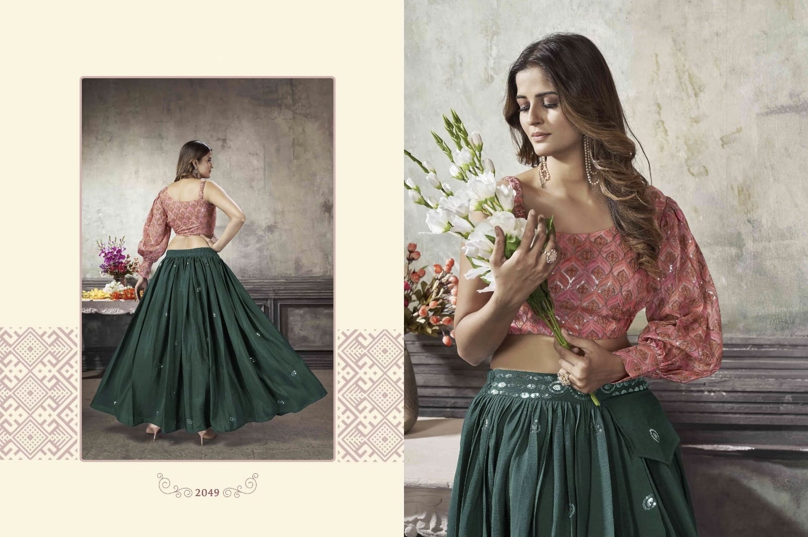 Party Wear Designer Crop top Style Lehenga Choli Frill & Flare Vol. 5 Design 2049