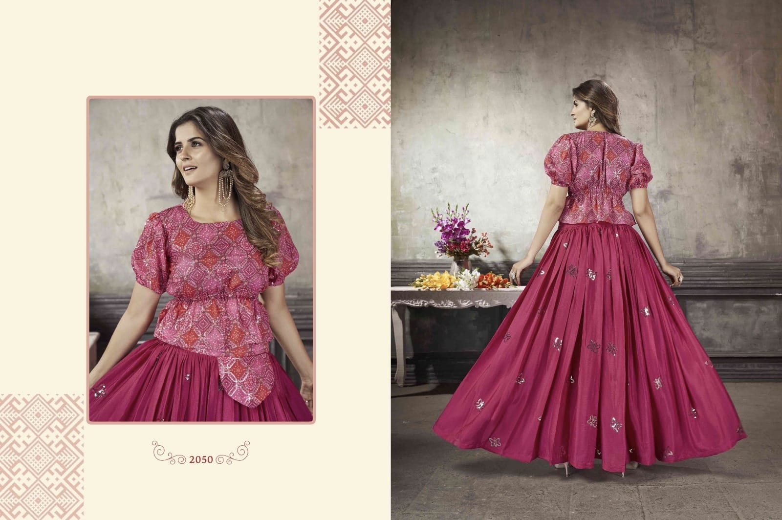 Party Wear Designer Crop top Style Lehenga Choli Frill & Flare Vol. 5 Design 2050