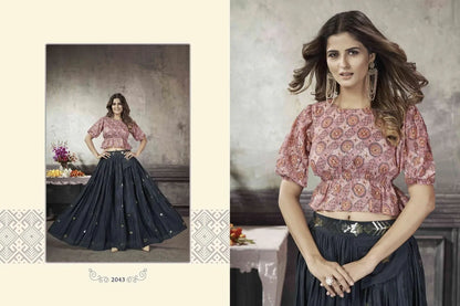 Party Wear Designer Crop top Style Lehenga Choli Frill &amp; Flare Vol. 5 Design 2043