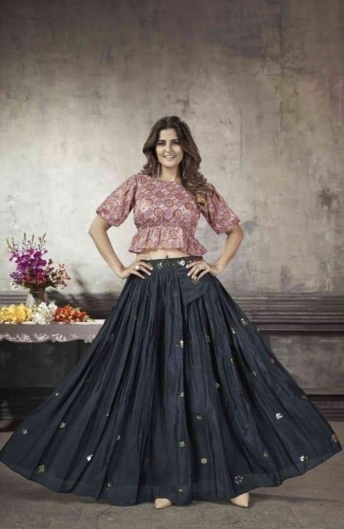 Party Wear Designer Crop top Style Lehenga Choli Frill &amp; Flare Vol. 5 Design 2043