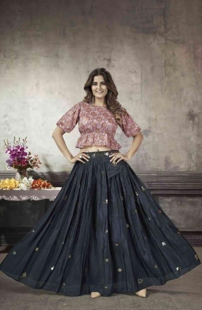 Party Wear Designer Crop top Style Lehenga Choli Frill &amp; Flare Vol. 5 Design 2043