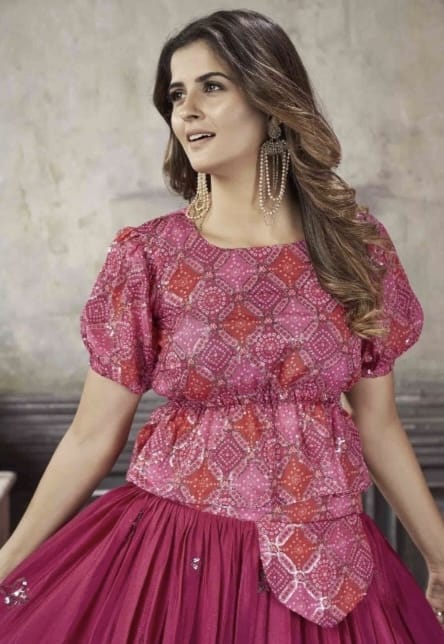 Party Wear Designer Crop top Style Lehenga Choli Frill & Flare Vol. 5 Design 2050