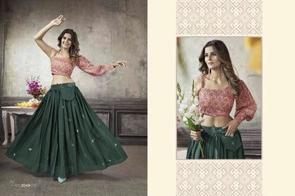 Party Wear Designer Crop top Style Lehenga Choli Frill &amp; Flare Vol. 5 Design 2049