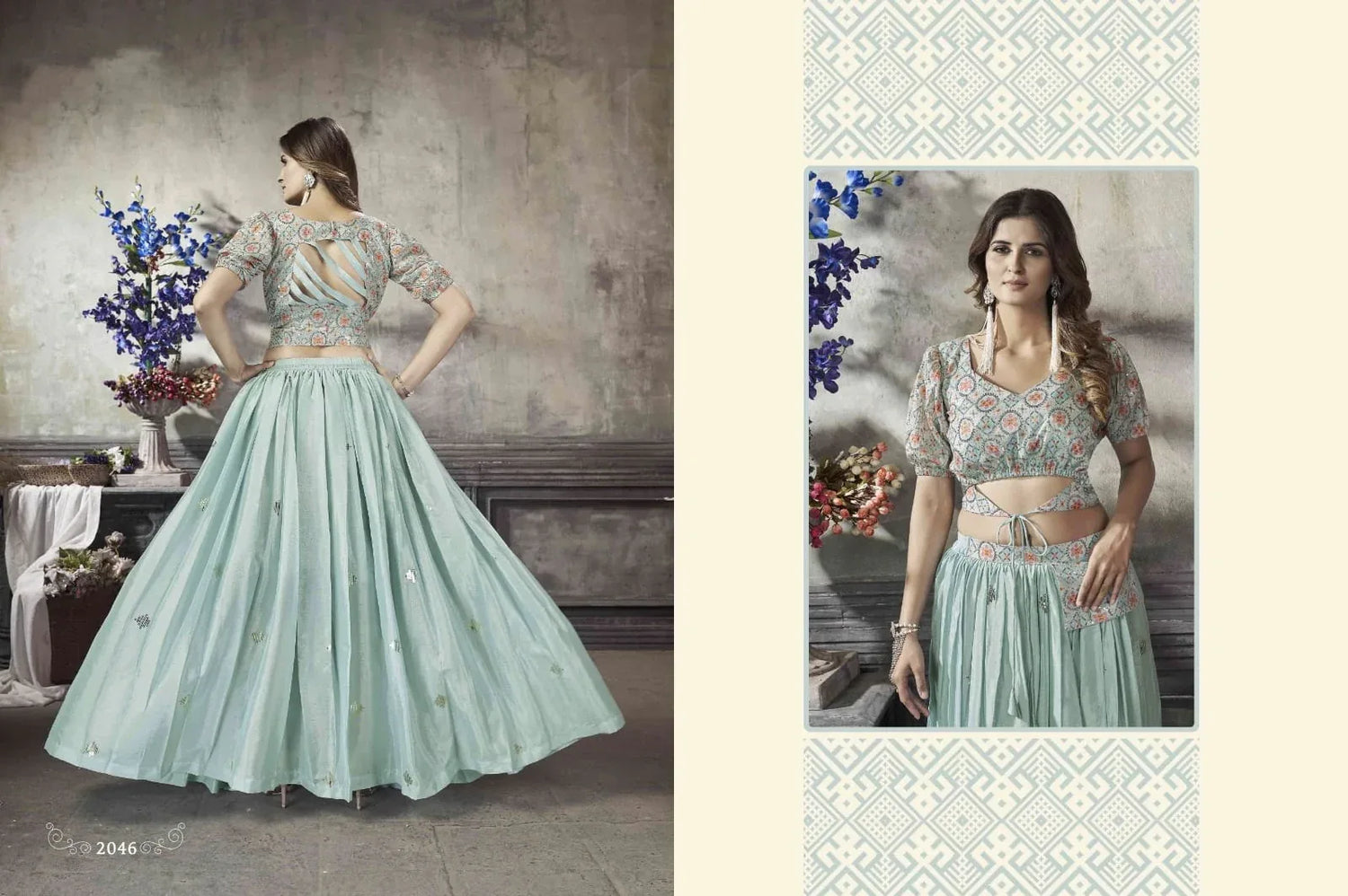 Party Wear Designer Crop top Style Lehenga Choli Frill &amp; Flare Vol. 5 Design 2046