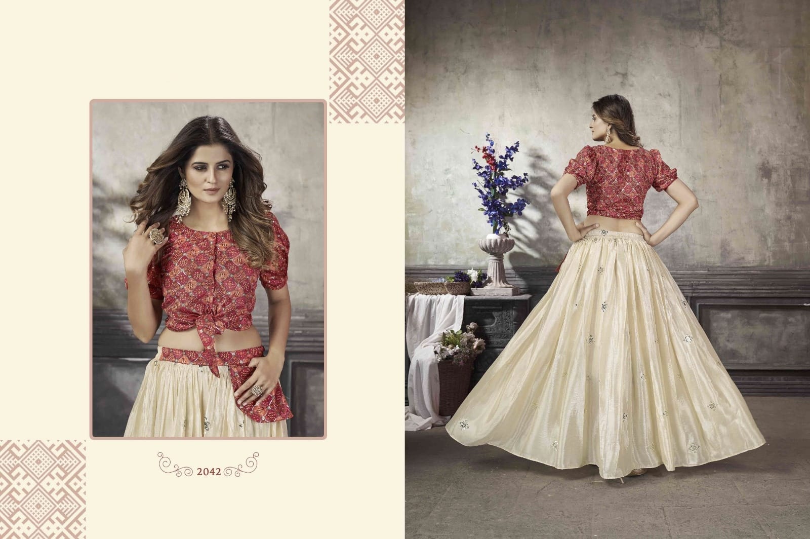 Party Wear Designer Crop top Style Lehenga Choli Frill & Flare Vol. 5 Design 2042