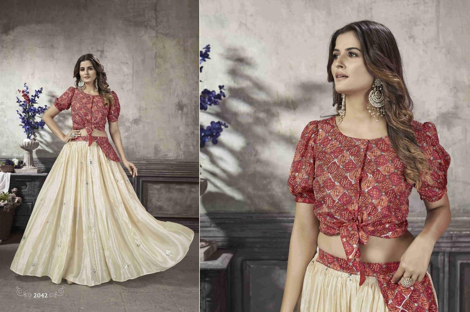 Party Wear Designer Crop top Style Lehenga Choli Frill &amp; Flare Vol. 5 Design 2042