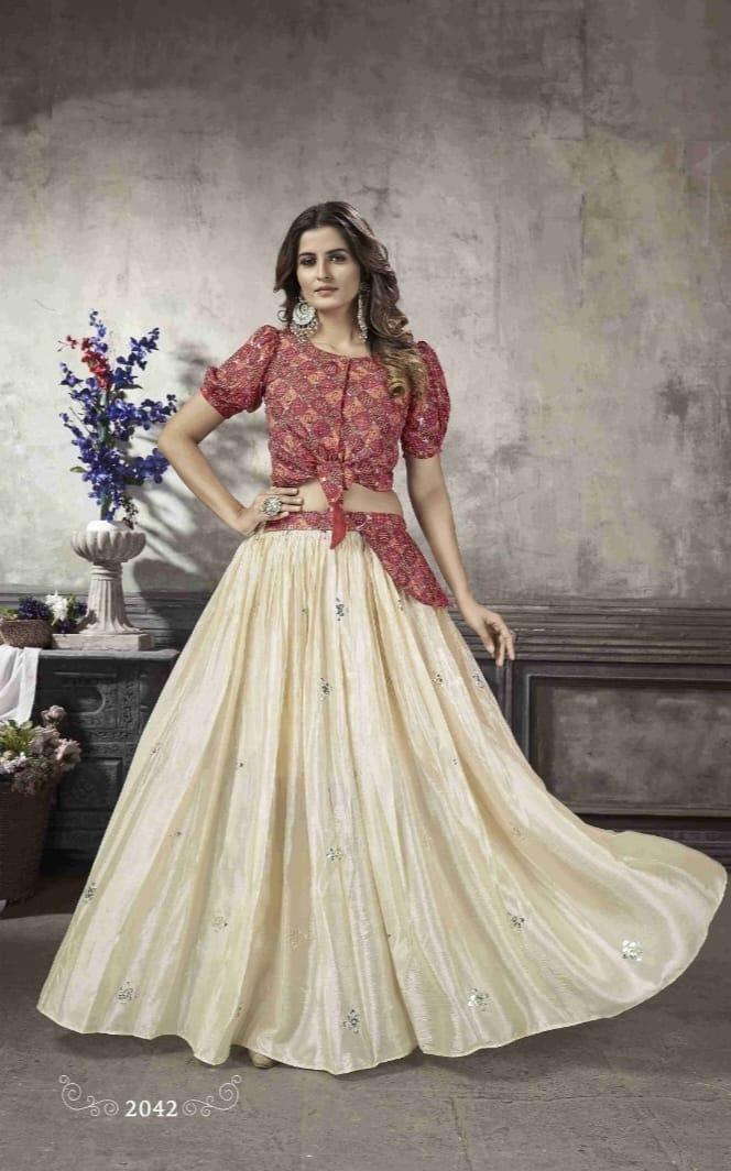 Party Wear Designer Crop top Style Lehenga Choli Frill &amp; Flare Vol. 5 Design 2042