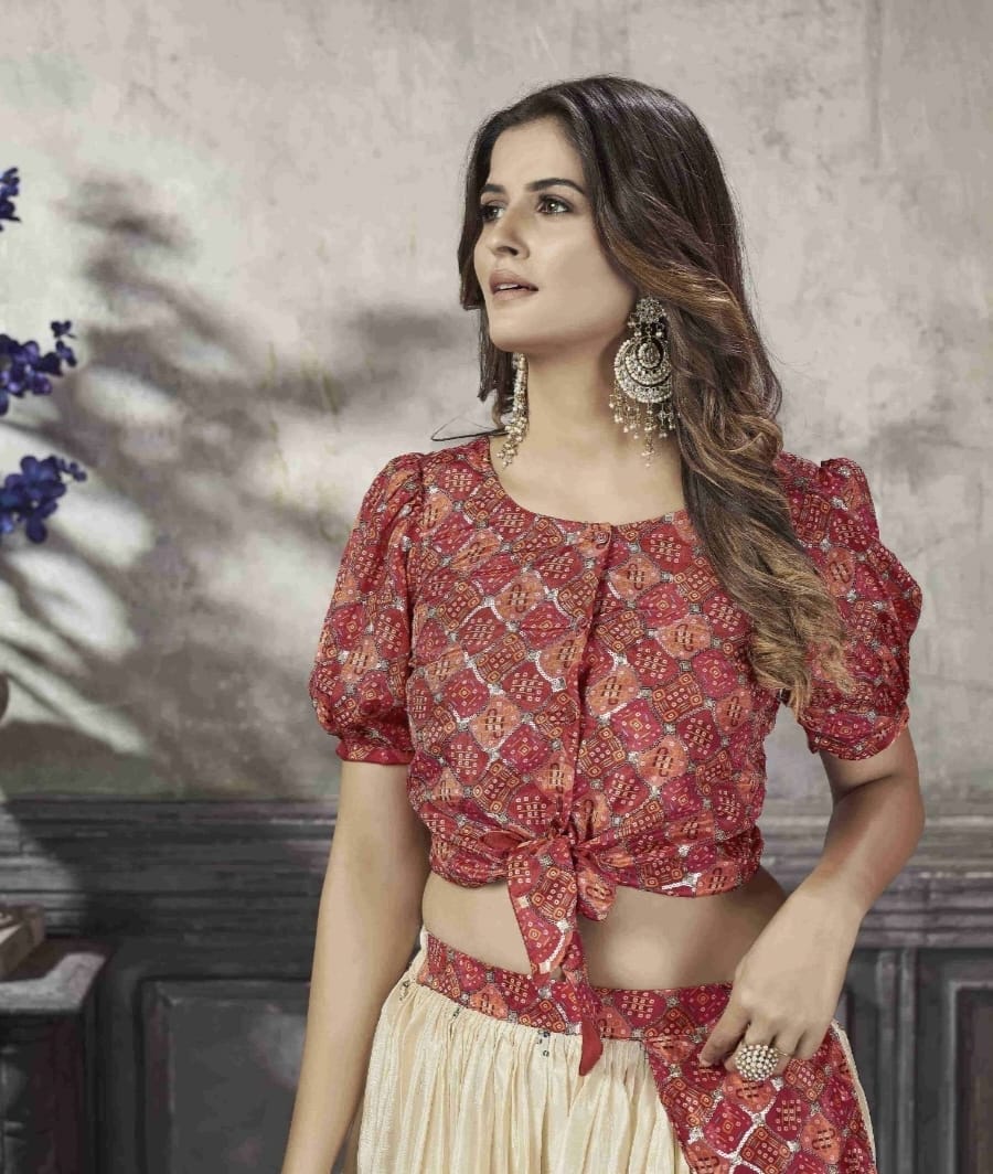 Party Wear Designer Crop top Style Lehenga Choli Frill & Flare Vol. 5 Design 2042