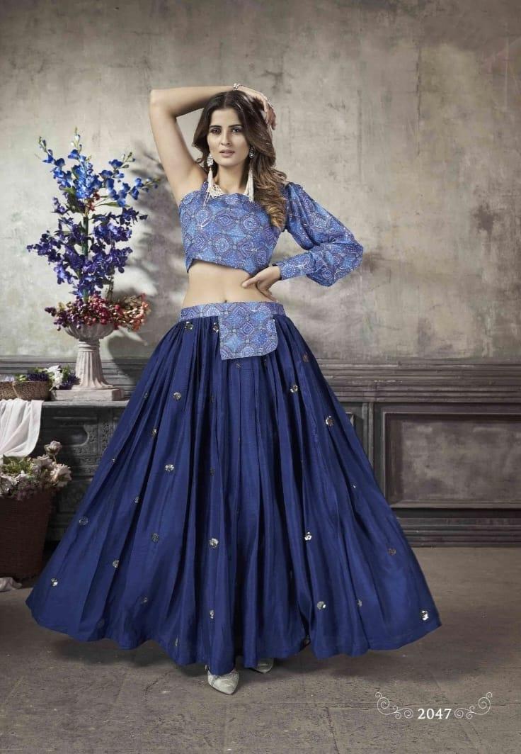 Party Wear Designer Crop top Style Lehenga Choli Frill &amp; Flare Vol. 5 Design 2047