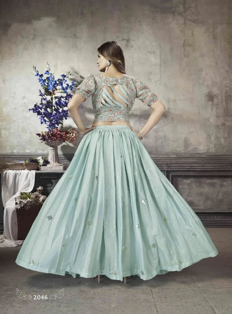 Party Wear Designer Crop top Style Lehenga Choli Frill &amp; Flare Vol. 5 Design 2046