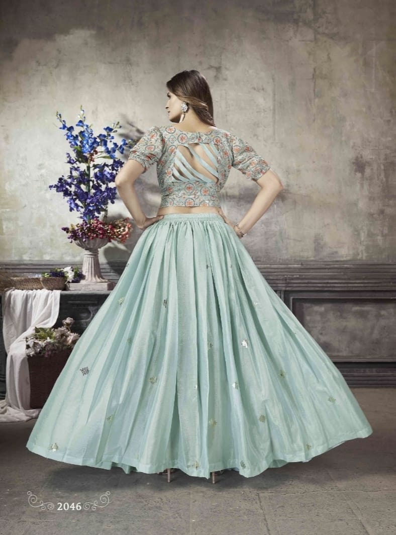 Party Wear Designer Crop top Style Lehenga Choli Frill & Flare Vol. 5 Design 2046
