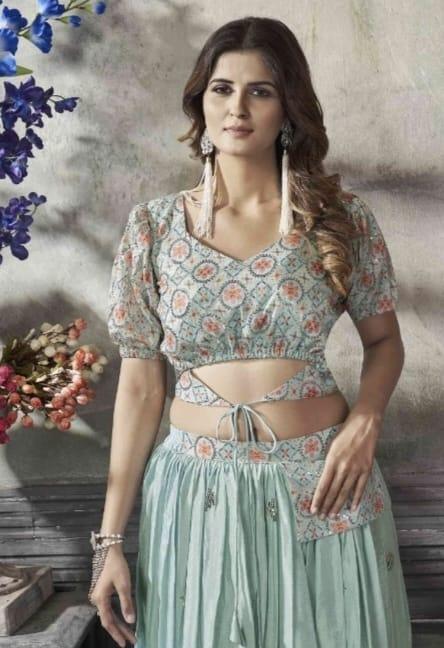 Party Wear Designer Crop top Style Lehenga Choli Frill &amp; Flare Vol. 5 Design 2046