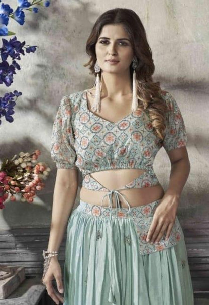 Party Wear Designer Crop top Style Lehenga Choli Frill &amp; Flare Vol. 5 Design 2046