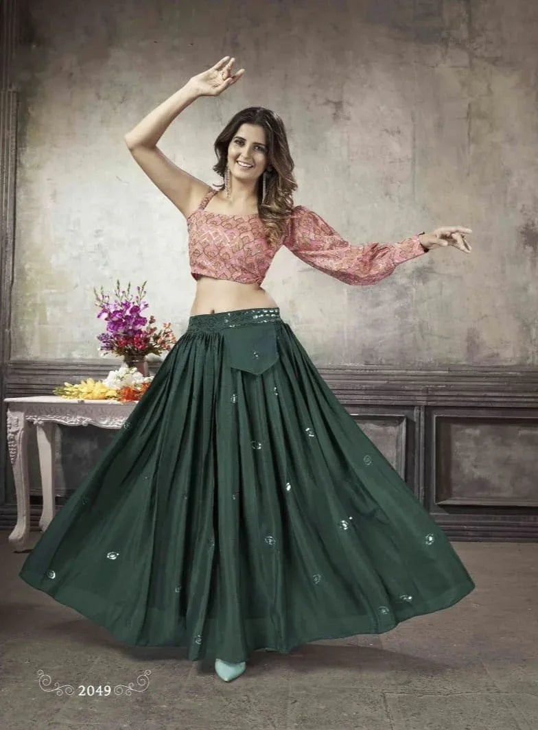 Party Wear Designer Crop top Style Lehenga Choli Frill &amp; Flare Vol. 5 Design 2049