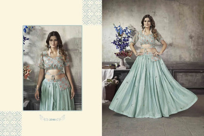 Party Wear Designer Crop top Style Lehenga Choli Frill &amp; Flare Vol. 5 Design 2046