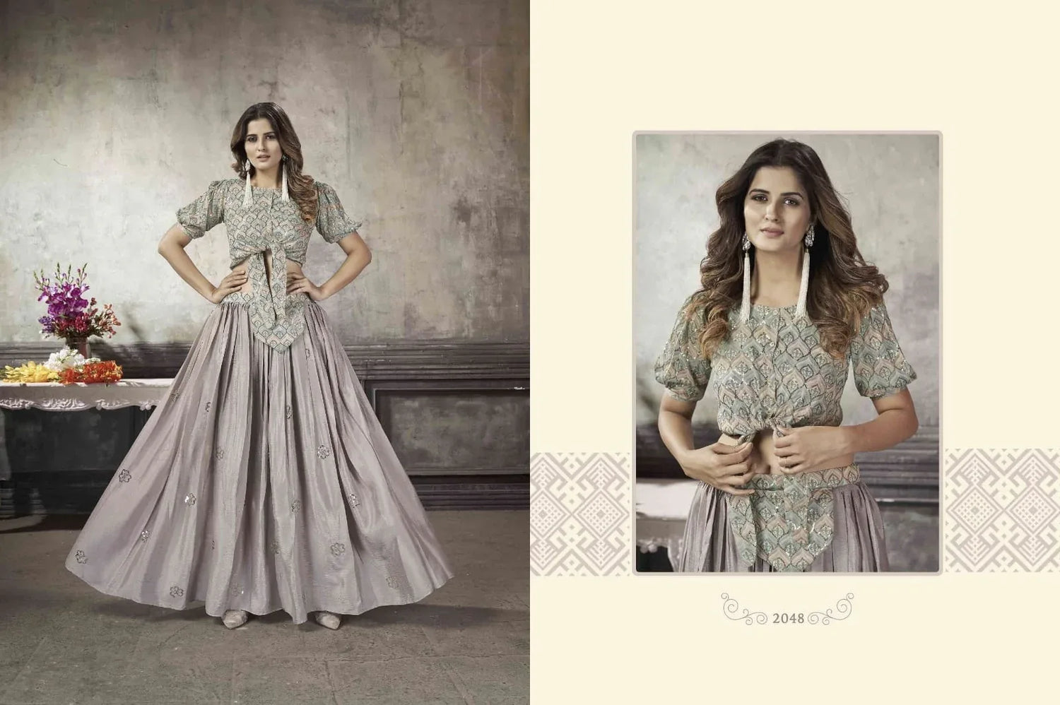 Party Wear Designer Crop top Style Lehenga Choli Frill &amp; Flare Vol. 5 Design 2048