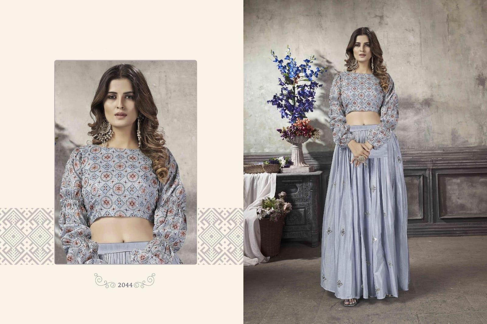 Party Wear Designer Crop top Style Lehenga Choli Frill &amp; Flare Vol. 5 Design 2044