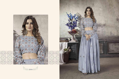 Party Wear Designer Crop top Style Lehenga Choli Frill &amp; Flare Vol. 5 Design 2044