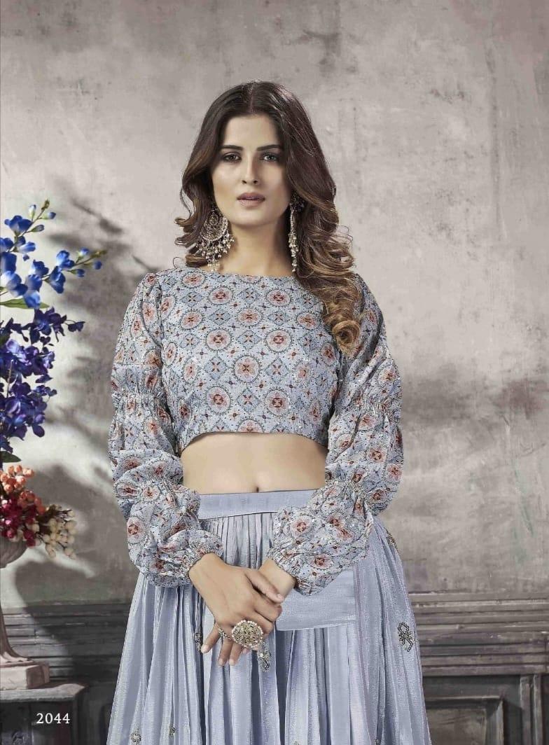 Party Wear Designer Crop top Style Lehenga Choli Frill &amp; Flare Vol. 5 Design 2044