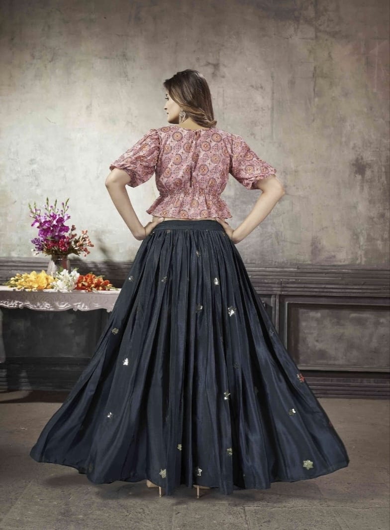 Party Wear Designer Crop top Style Lehenga Choli Frill & Flare Vol. 5 Design 2043