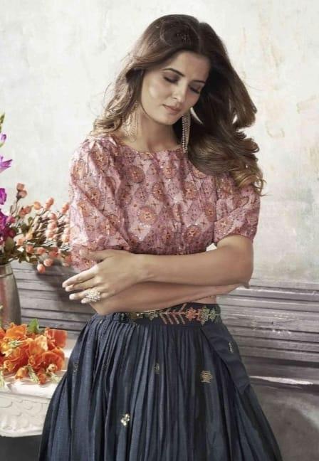Party Wear Designer Crop top Style Lehenga Choli Frill &amp; Flare Vol. 5 Design 2043