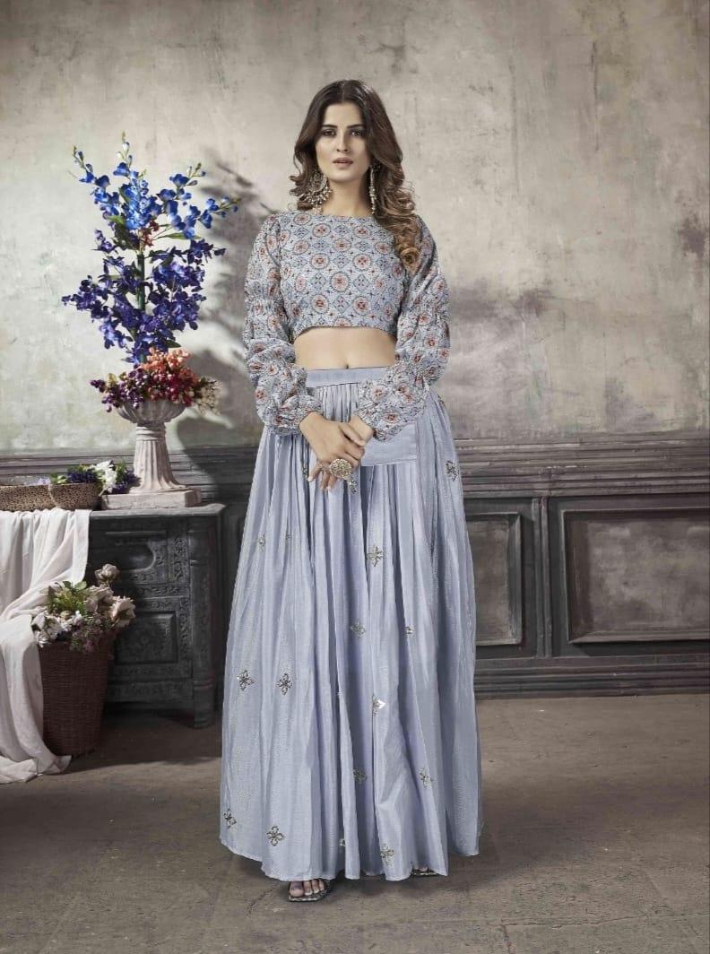 Party Wear Designer Crop top Style Lehenga Choli Frill &amp; Flare Vol. 5 Design 2044