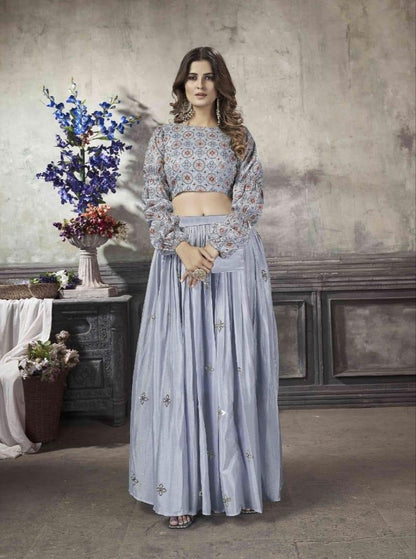 Party Wear Designer Crop top Style Lehenga Choli Frill &amp; Flare Vol. 5 Design 2044
