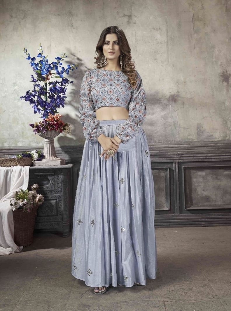 Party Wear Designer Crop top Style Lehenga Choli Frill & Flare Vol. 5 Design 2044