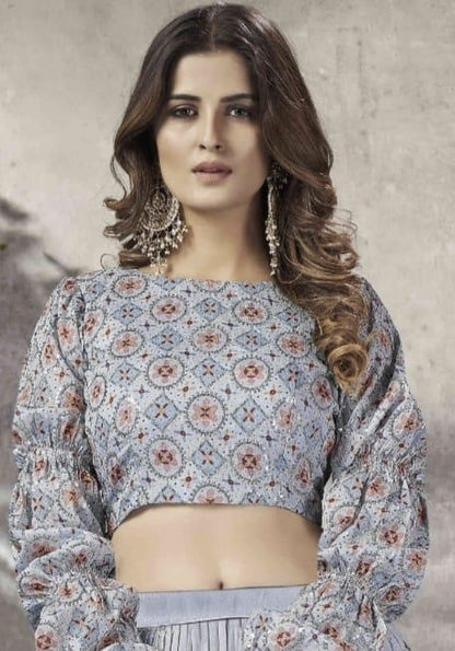 Party Wear Designer Crop top Style Lehenga Choli Frill &amp; Flare Vol. 5 Design 2044
