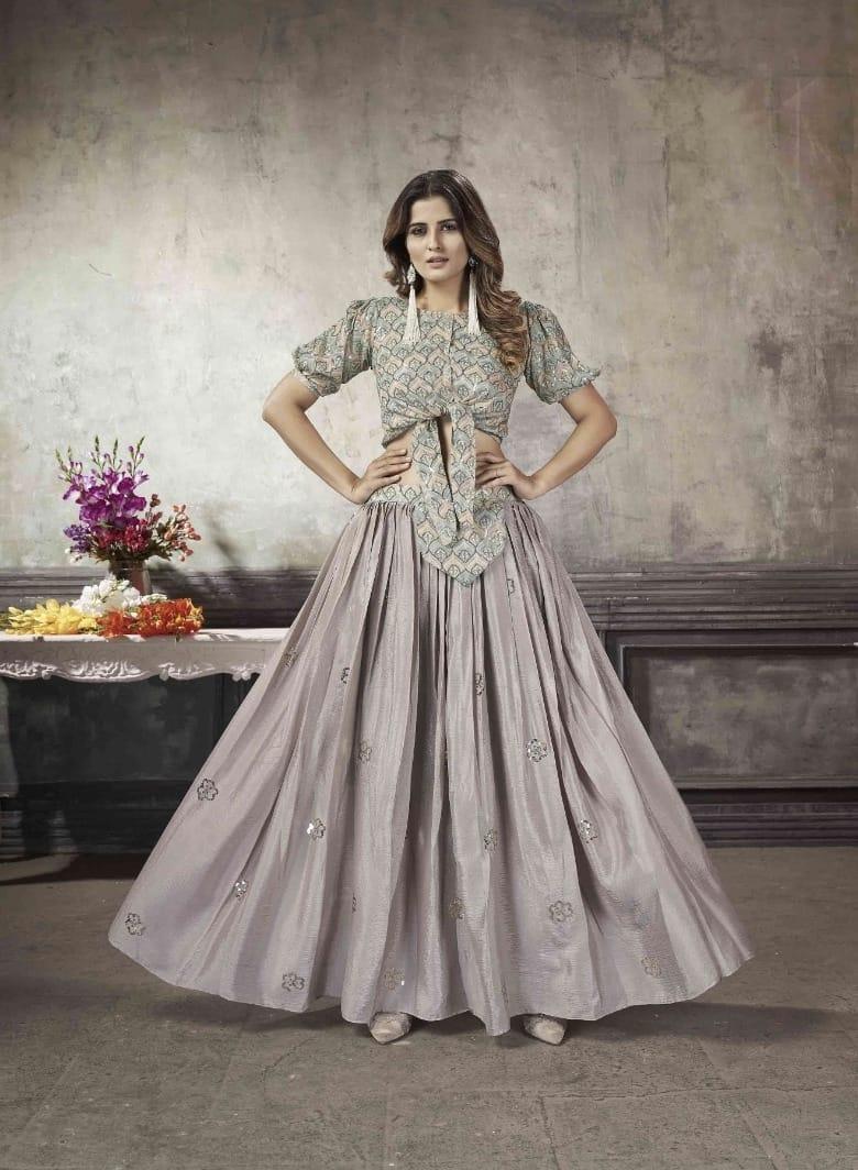 Party Wear Designer Crop top Style Lehenga Choli Frill &amp; Flare Vol. 5 Design 2048