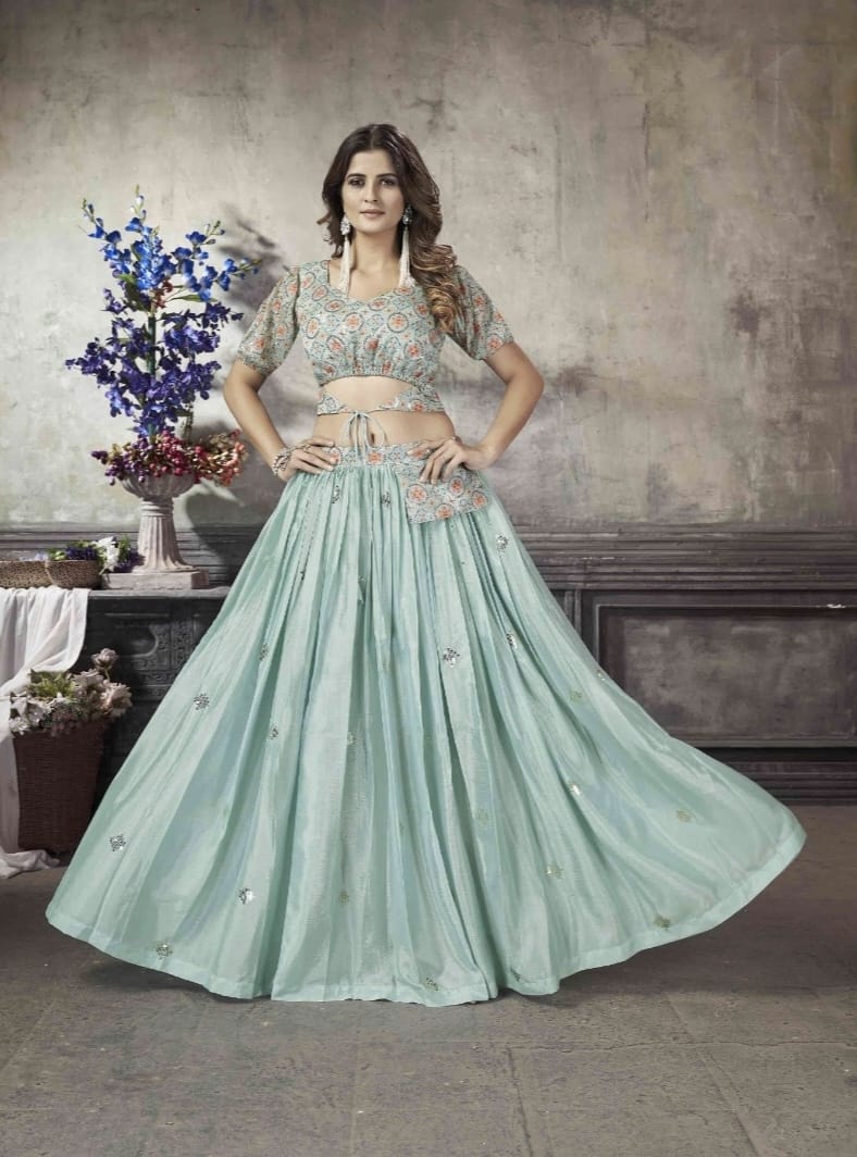 Crop Top Lehenga Design For Short Height Girl Party Wear