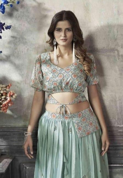 Party Wear Designer Crop top Style Lehenga Choli Frill &amp; Flare Vol. 5 Design 2046