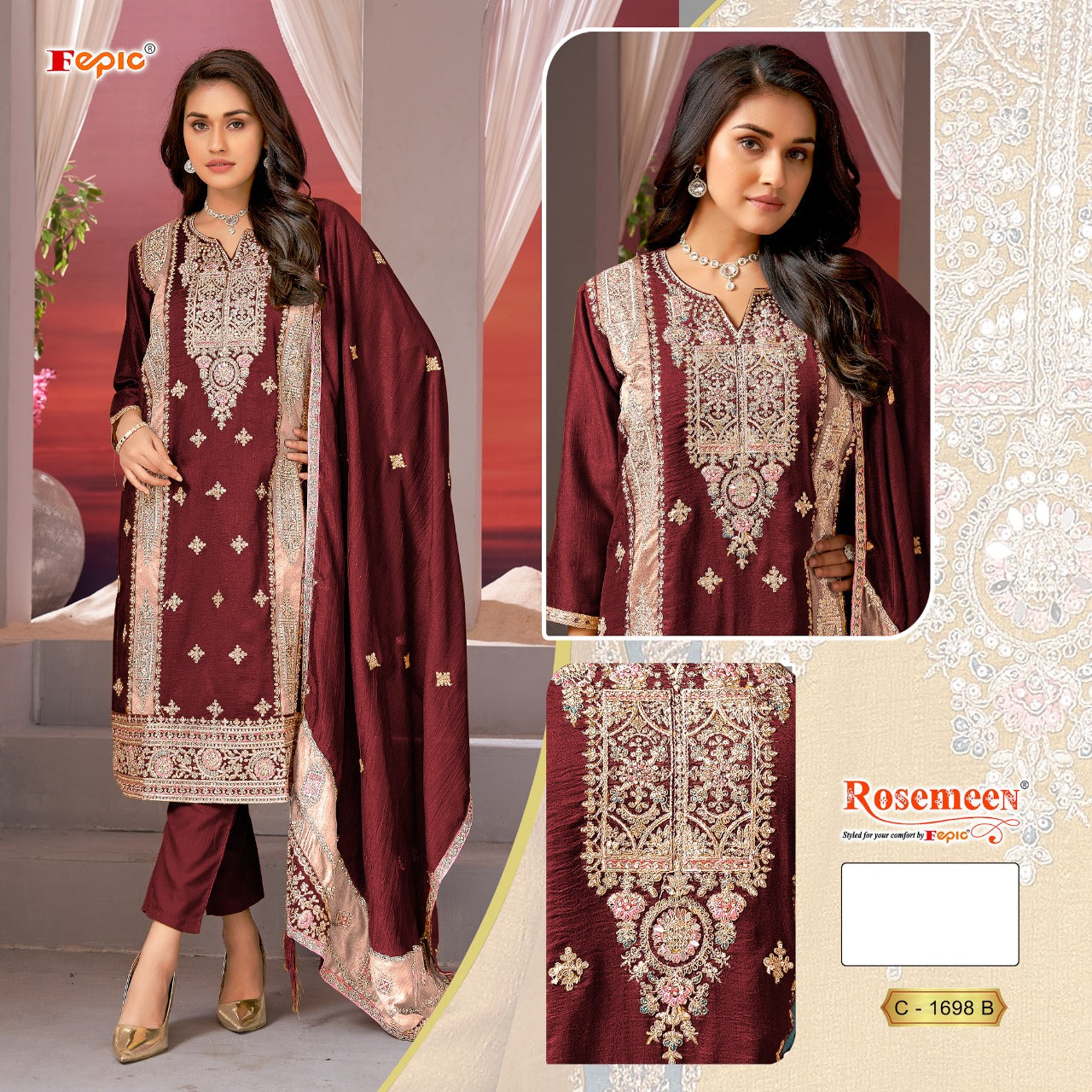 Fepic Rosemeen Designer Pakistani Suit D.No.C-1698-C