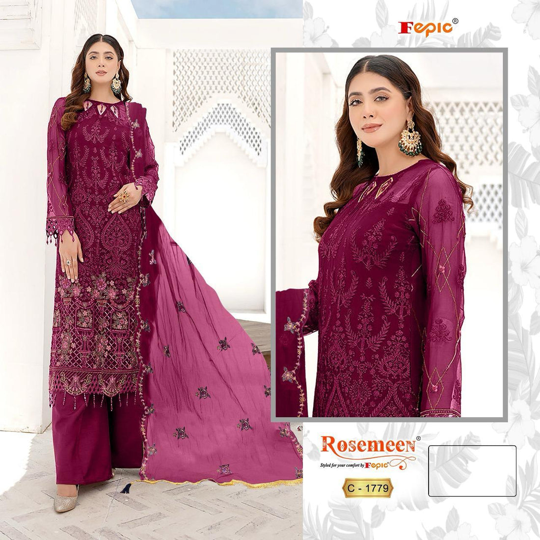 Fepic Rosemeen Heavy Embroidery Work Suit D.No.C-1779-A