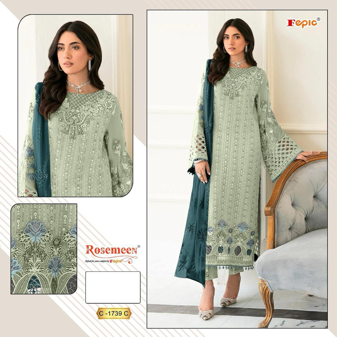 Fepic Rosemeen Designer Pakistani Suit D.No.C-1739-C