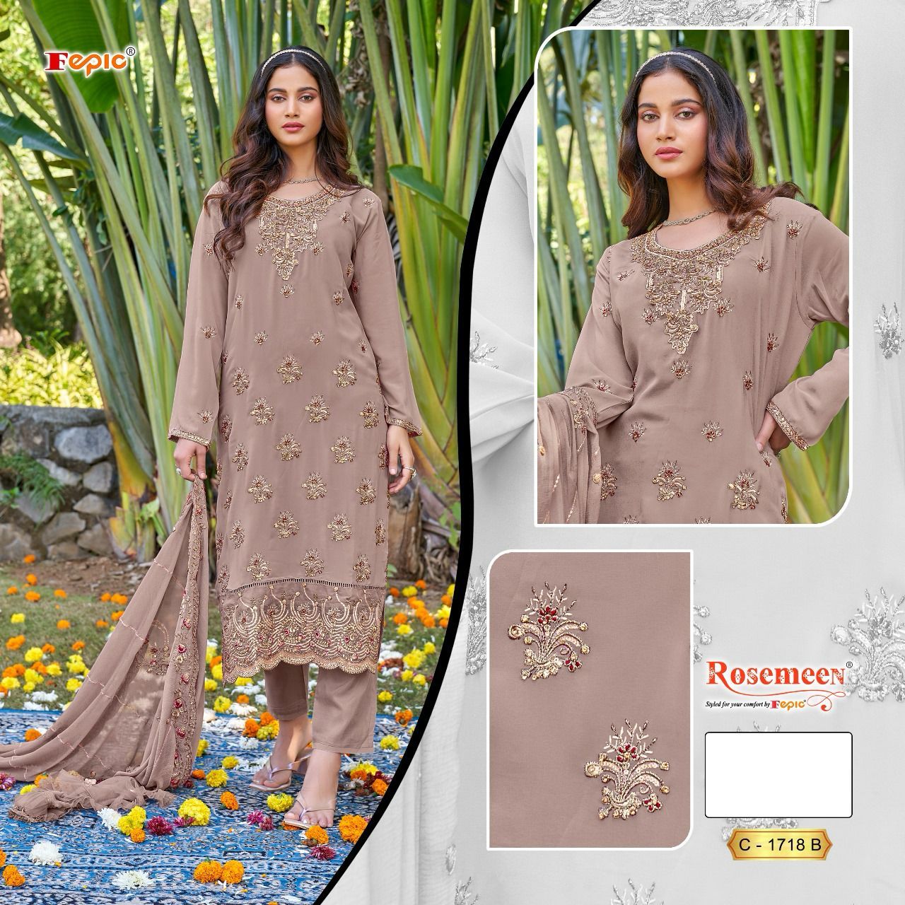 Fepic Rosemeen Designer Pakistani Suit D.No.C-1718-B