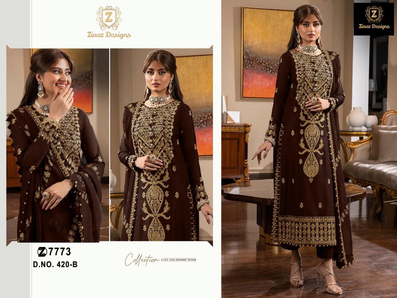 Ziaaz-7773 Designer Latest Pakistani Salwar Suit D.No.420-B