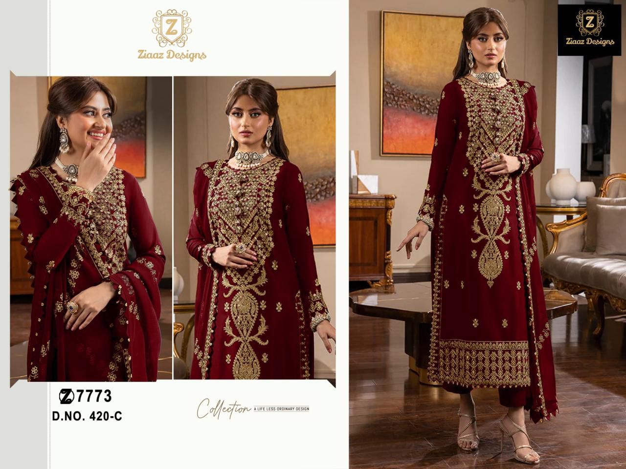 Ziaaz-7773 Designer Latest Pakistani Salwar Suit D.No.420-C